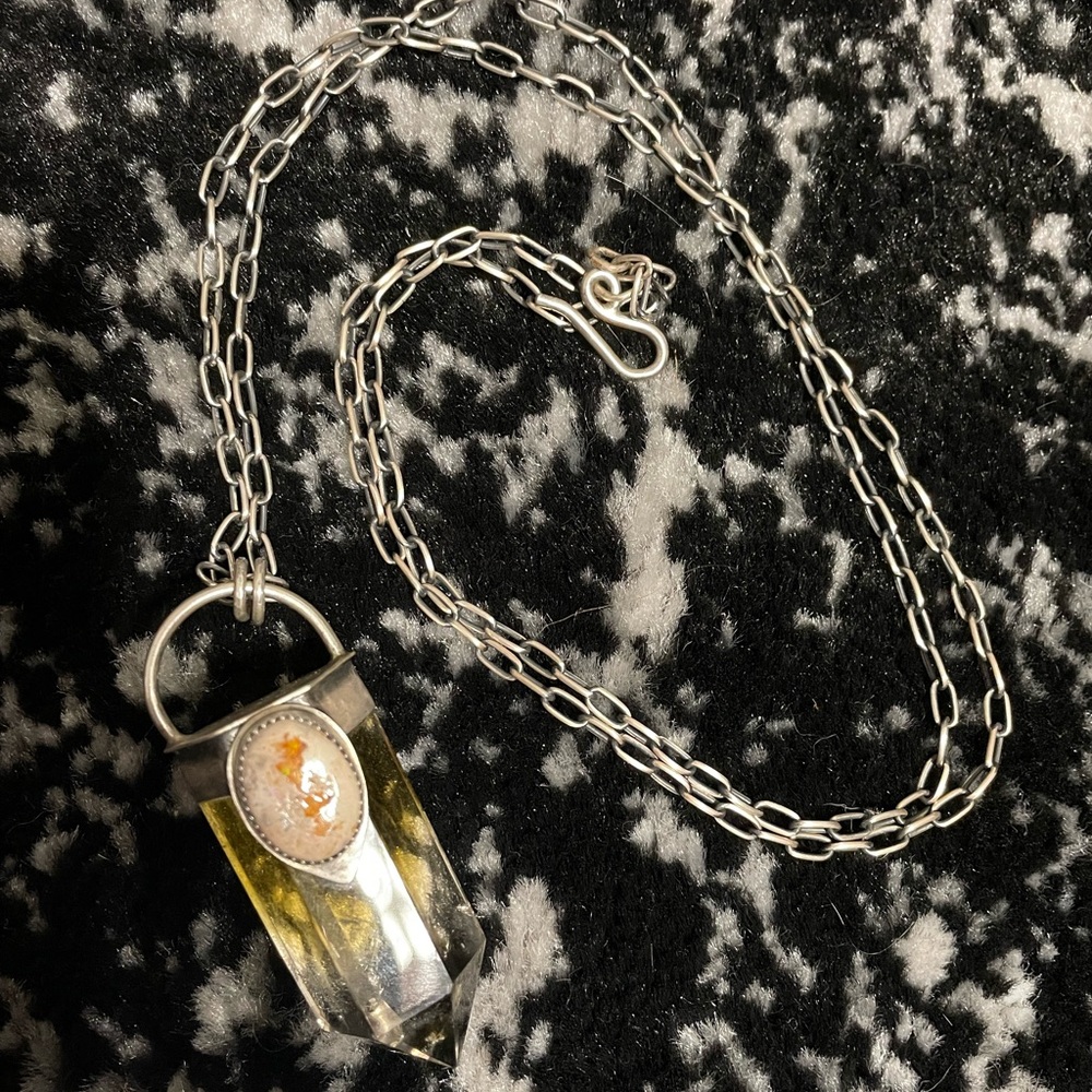 Silver Chain Necklace with Citrine Pendant